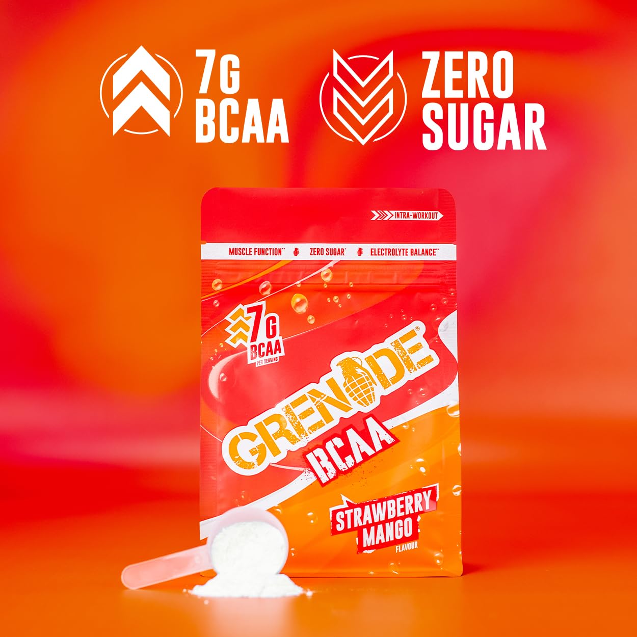 Grenade BCAA Intra Workout Powder, Zero Sugar plus Muscle Function & Electrolyte Balance Support (30 Servings) - Strawberry Mango, 390 g (Pack of 1)