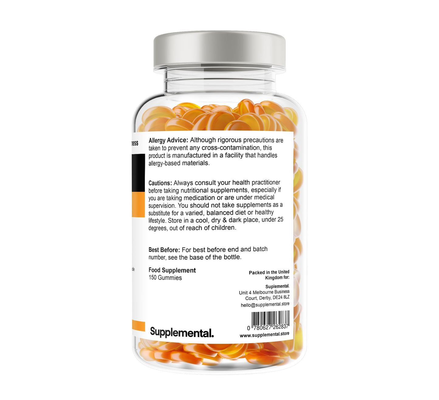 Supplemental Vitamin D3 Gummies - High Strength Orange Flavour, 150 Gummies. 5 Months Supply!