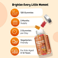 maxmedix Multivitamin for Kids - 120 Tasty Gummies - 2 Months Supply - 17 Ingredients Like Vitamins A, C, D, B12, B6, E & Zinc - Natural Raspberry & Orange Flavours - Gluten-Free Kids Vitamins with Omega 3-6-9