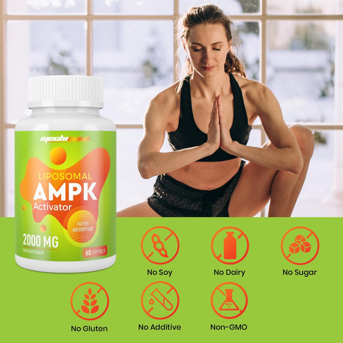Mechicoco Liposomal AMPK Activator Capsules 2000 mg, 6-in-1 Formula with Quercetin Dihydrate, Resveratrol and Cinnamon Bark, for Antioxidant Support and Cellular Regulation, NO Soy,NO Gluten