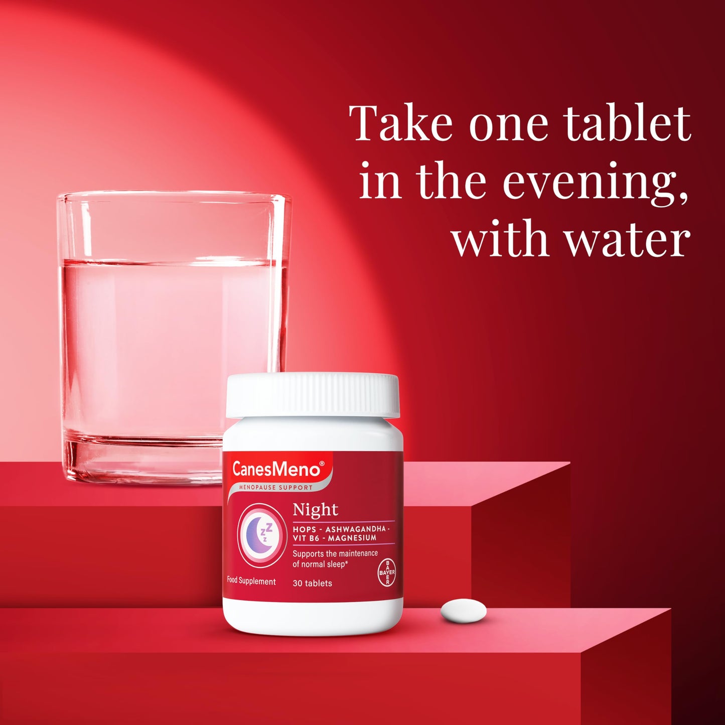 CanesMeno Menopause Support Night 30 Tablets, containing Hops, Ashwagandha, Vitamin B6 and Magnesium