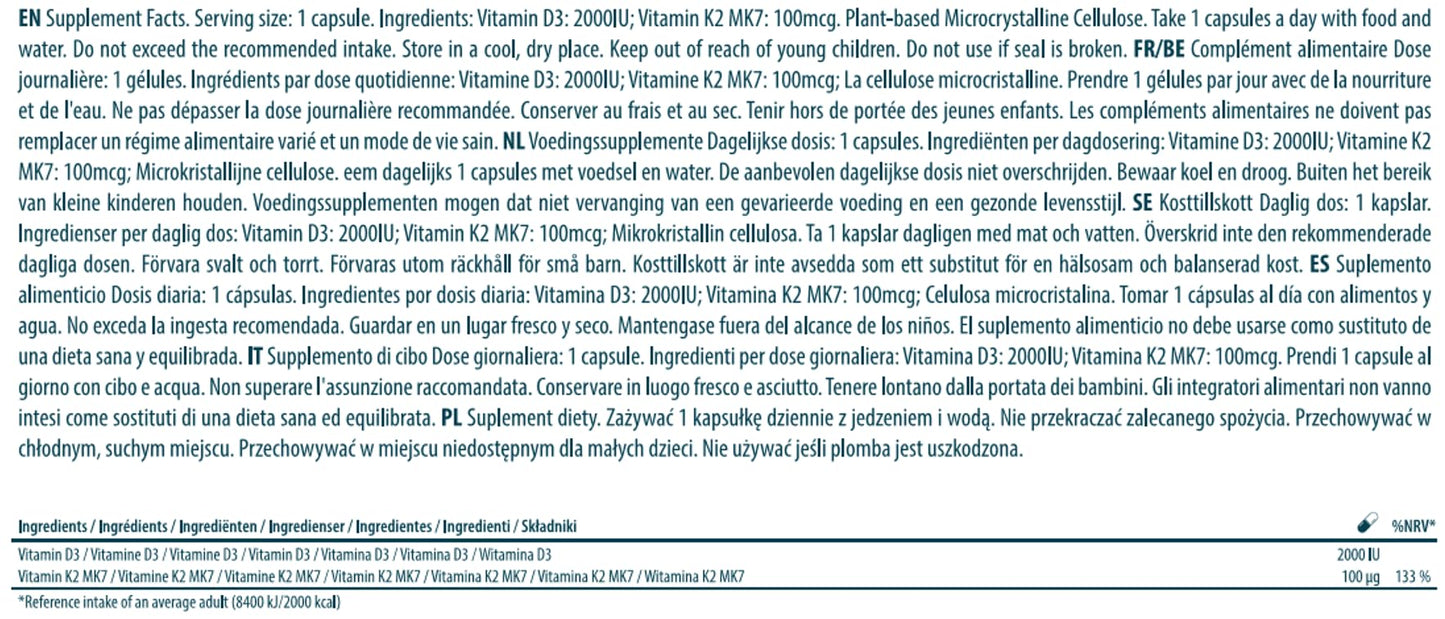 Best Immune International Vitamin D3 2000IU K2 MK7 100mcg Natural Premium Quality 100 Capsules Immune Support Perfect Proportions Maximum Absorption