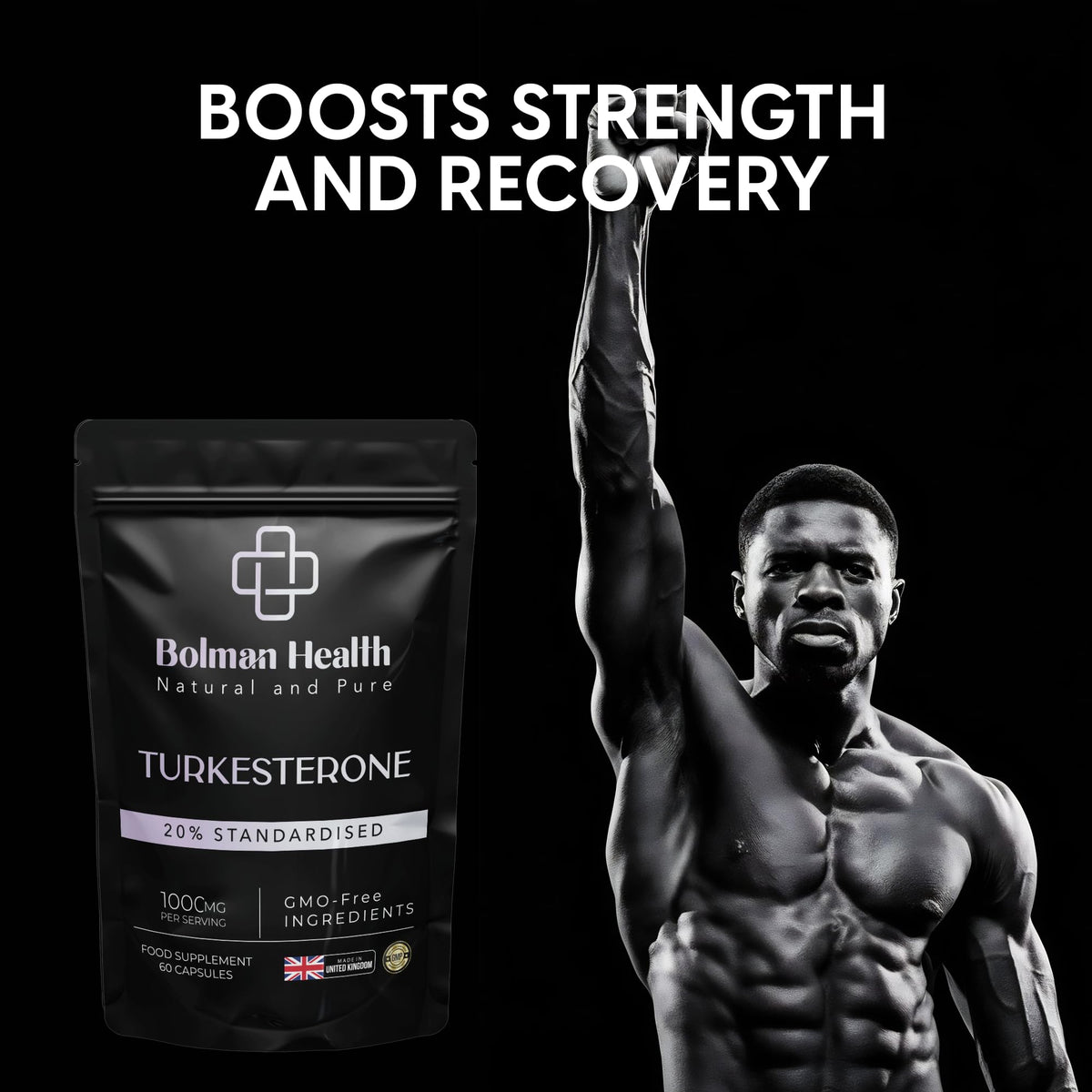 Bolman Health Turkesterone Capsules | 1000mg Ajuga Turkestanica Extract (20% Standardised) | Supports Strength, Muscle Function & Recovery | 60 Vegan Capsules | Non-GMO | Turkesterone Supplement
