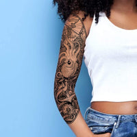Tatodays temporary tattoo full arm caribbean pirate kraken sailor stick on body art transfer for women and men cosplay halloween adult temp tattoo for arms fancy dress