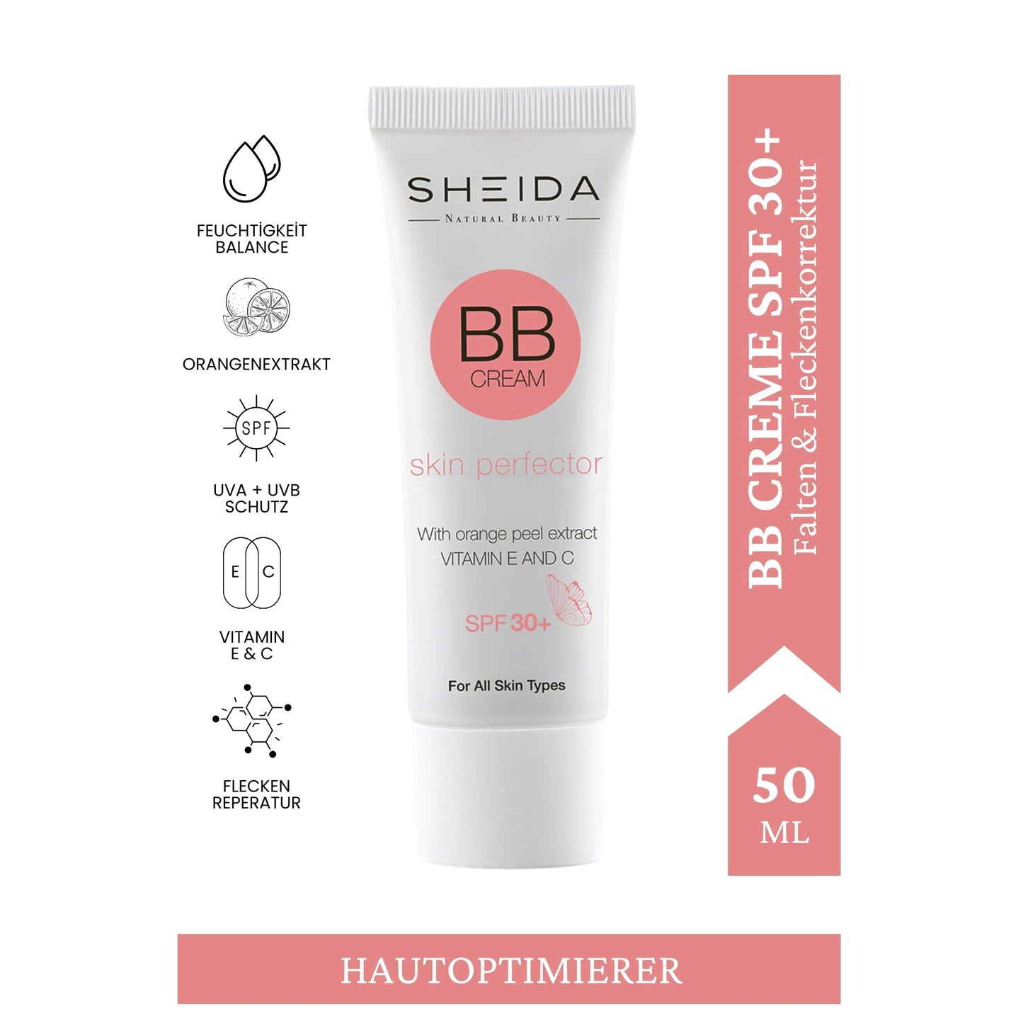 SHEIDA BB Creme, Tinted Day Cream with SPF 30+, 24h Moisture and Skin Optimiser for an Even Complexion, Enriched with Vitamin E & C. Multifunctional Care with Sun Protection (Extra Light, One Size)