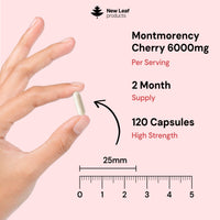 NEW LEAF PRODUCTS Montmorency Cherry 6000mg - 120 Capsules High Strength Concentrate - Natural Tart Cherry Vegan Supplements (not Tablets or Powder) - Non-GMO, 2 Months Supply - (2 per Serving) Made in the UK
