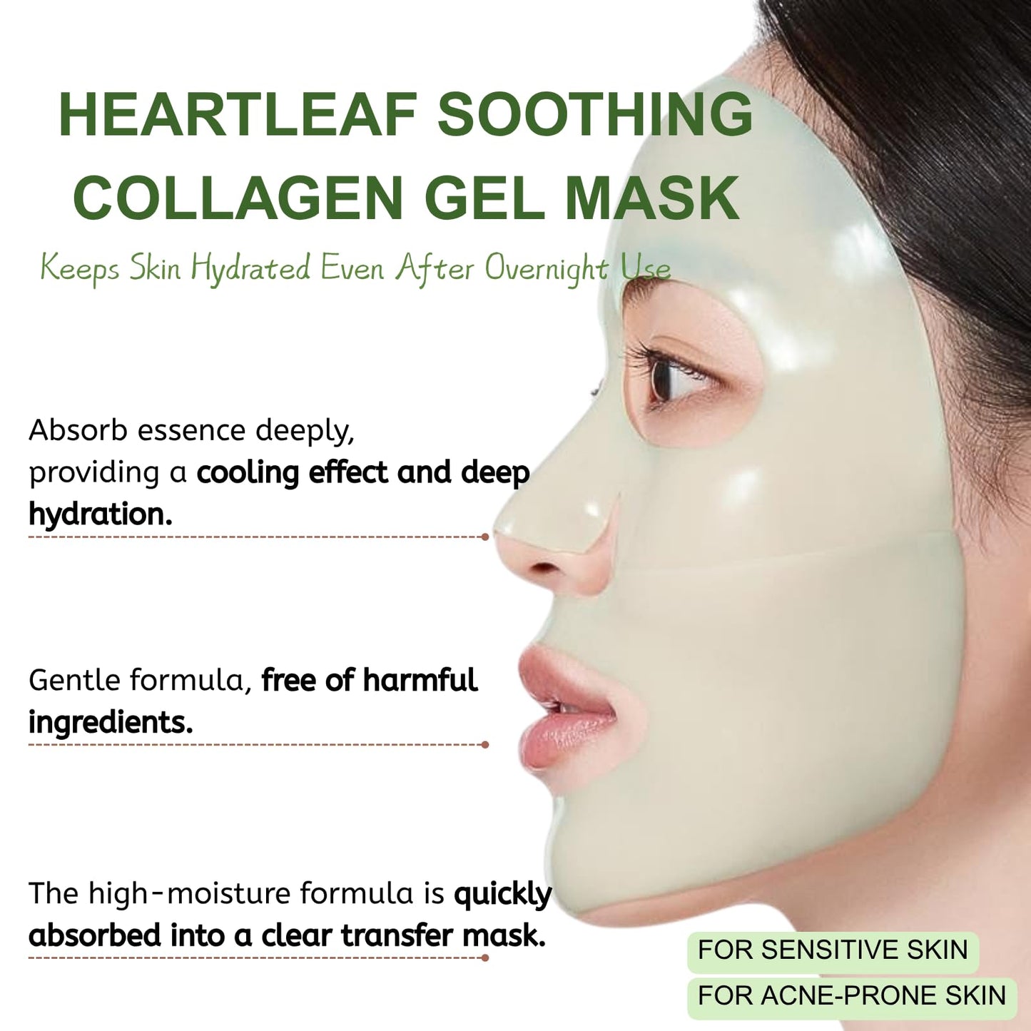 IZBEAUVO 3Pcs Heartleaf 70 Collagen Face Mask, Bio Overnight Sheet Mask for Glass Skin, Color Changing Collagen Gel Mask, Hydrogel Face Masks with Hyaluronic Acid, Deep Hydration, Tightening, Korean Skincare
