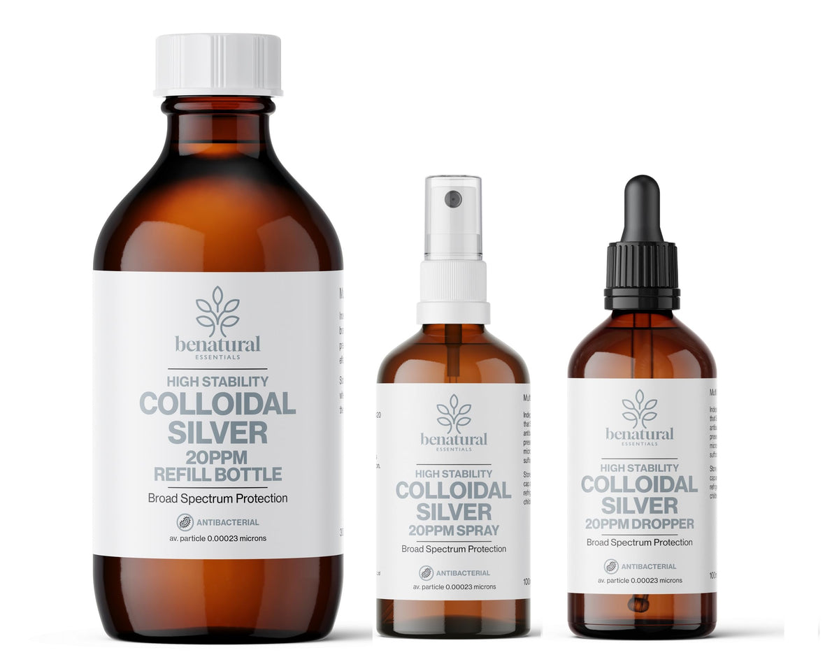 Benatural Essentials Colloidal Silver 300ml Bottle | Premium Quality 20PPM Silver | High PH | Manufactured in The UK | New Packaging