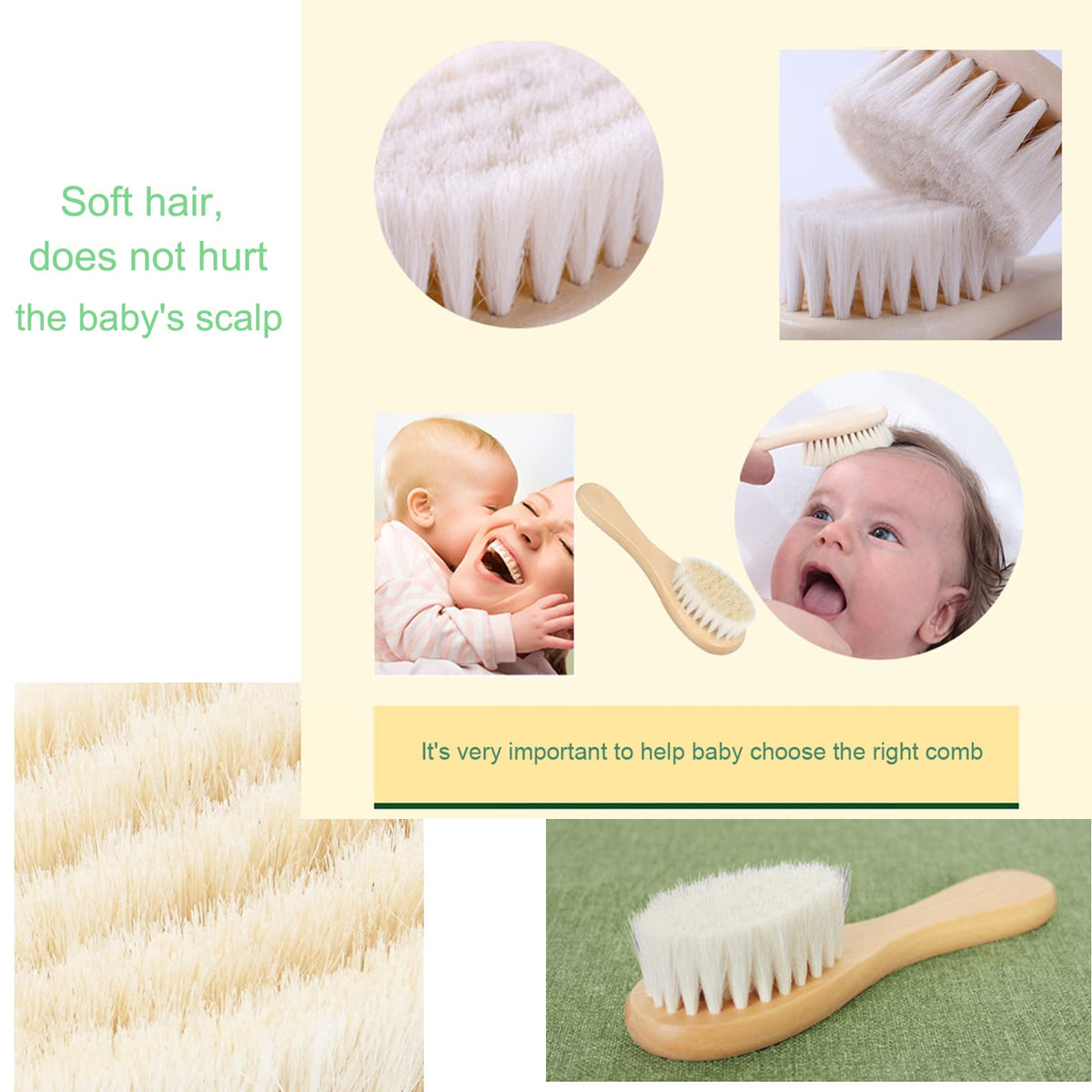 Molylove Baby Hair Brush with Wooden Handle and Super Soft Goat Bristles for Newborns, Infant, Toddlers, Kids
