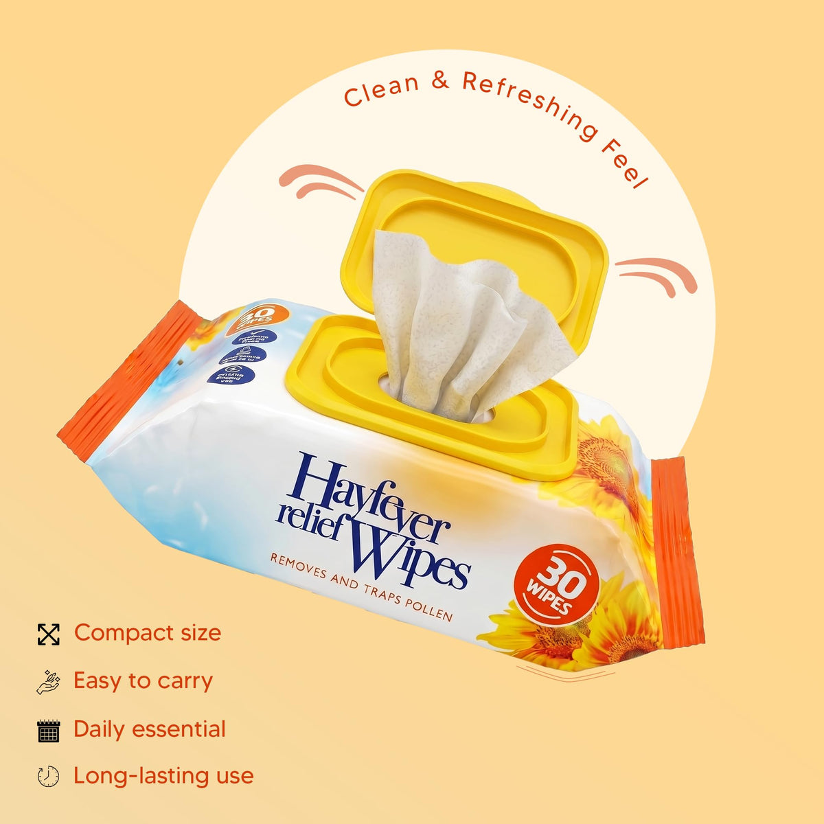 Lizzy Hayfever Relief Wipes 30 Pack Anti Allergen Face Hand Wipes with Tea Tree Peppermint Oil Removes Pollen Dust Pet Allergens Gentle Daily Use Travel Friendly Allergy Wipes