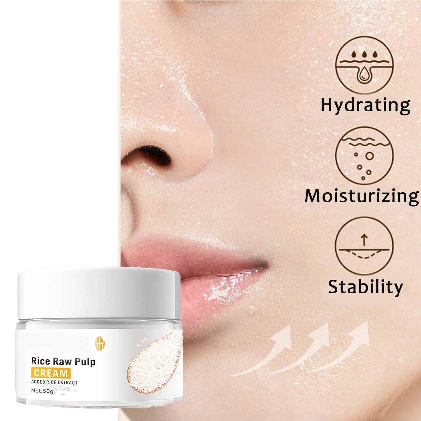 DMQ Rice Face Cream,Hydrating Face Moisturiser,Rosacea Cream for Face,High Firming & Deep Nourishing,Natural Rice Moisturising Cream Face,Brightening Face Cream,Sensitive Face Cream,Anti Aging Elasticity