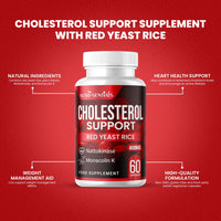 Cholesterol Support Red Yeast Rice, Nattokinase, and Monacolin K 2.6mg Daily Supplement 60 Vegetarian Capsules, 400 mg