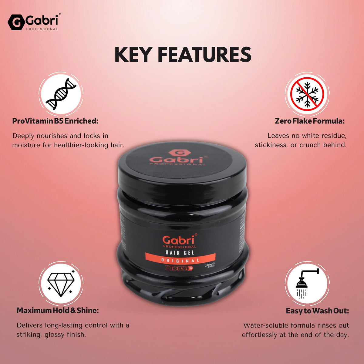 G Gabri Gabri Hair Styling Gel, Firm Hold Styling Hair Gels, High Gloss, Anti-Frizz Effect, Edge Control, For All Hair Types (250 g (1 Pack), Original)