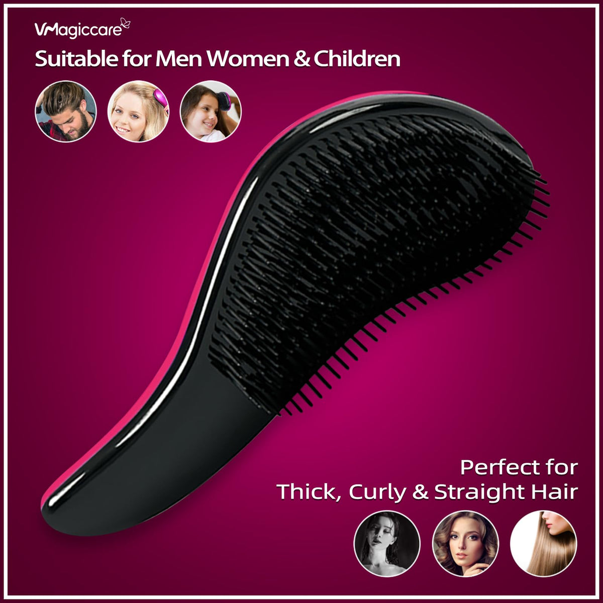 VMAGIC CARE Detangling Brush - glide the Detangler Brush through Tangled hair - Best Comb for Women, Girls, Men & Boys - Use in Wet and Dry Hair (Rose Red)