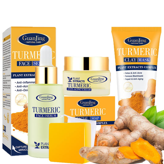 Turmeric Skincare Set,4PCS Turmeric Skincare Set for Teenagers Girls,Pamper Gifts for Women,Mud Mask & Turmeric Soap Bar & Face Serum & Face Cream,Reduce Acne&Blackhead,Deep Nourishing for Dry Skin