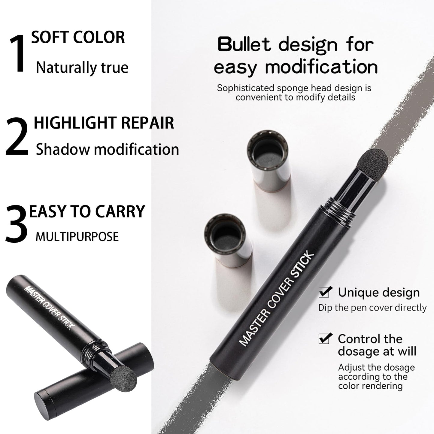 DMQ Root Touch Up Stick, Hair Root Dye, Black Hairline Powder,Quick Cover Grey Hair Root,Waterproof & Long Lasting,Hairline Powder Stick for Women Men