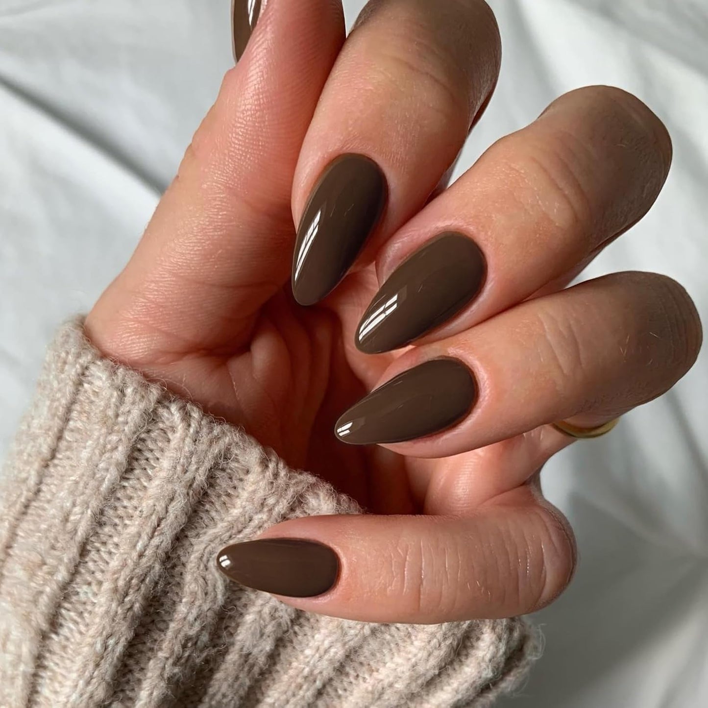 Dark Brown False Nails Medium, SXVME Brown Press on Nails Almond Solid Color Full Cover Fake Nails Medium Almond Nails Press on Reusable Stiletto Stick on Nails for Women DIY Nail Art 24 Pcs