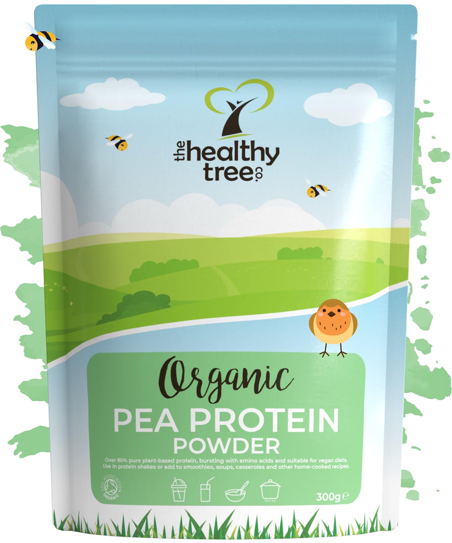 Organic Pea Protein Powder - European Vegan Protein Powder by TheHealthyTree Company for Muscle Growth & Recovery - Non-GMO and Keto - Natural Unflavoured Pea Protein (300g)