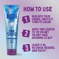 Aussie Super Serum Leave-in Conditioner Hair Serum Treatment, for Dry, Damaged Hair. 100 Hours of Hydration, Smooth, Soften, Detangle, Prevent Split Ends and Boost Shine, 160ml