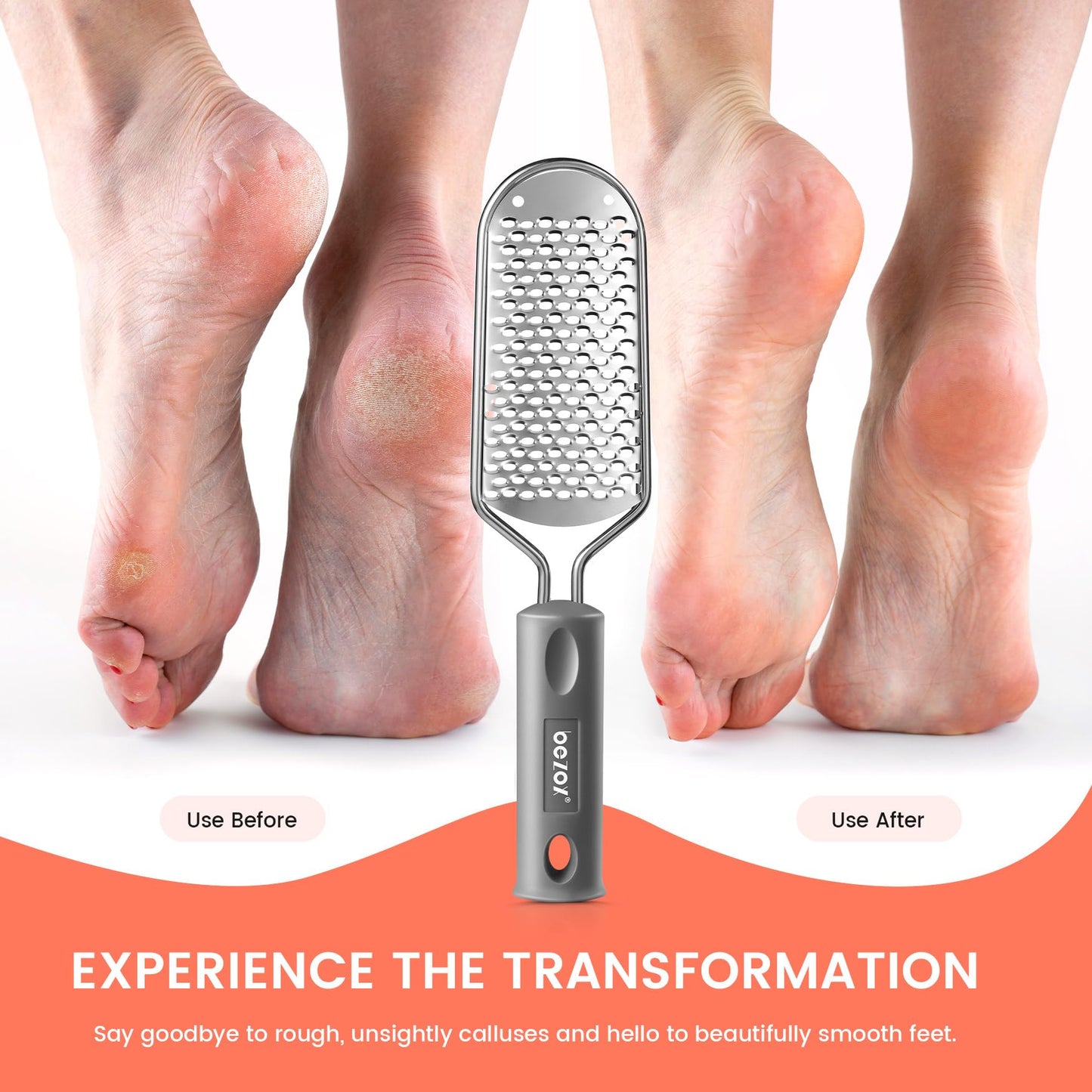 BEZOX Pedicure Foot File Foot Scraper For Hard Skin (XL Size) -Hard Skin Remover Used on Wet or Dry Feet- Huge Plane Surface Foot scrubber For Soft & Smooth Heels(Grey)
