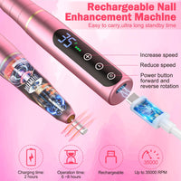 Nail girl Nail Drill NAILGIRLS Rechargeable Cordless Nail Drill Machine, Portable Electric Nail Drill 35000RPM Professional Electric Nail File for Acrylic Gel Nails, Efile Manicure Pedicure Polishing, Pink