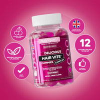 Nutrigums Hair Vitamin Biotin Complex Gummy | 12 Essential Vitamins containing Biotin, Vitamin C, Folic Acid and Zinc | Cherry Flavour | 60 Vegan Gummies | Maintain Healthy Hair Growth by NUTRIGUMS®