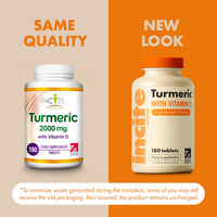 Incite Nutrition Turmeric Tablets 2000 mg. 3 Month Supply of High Strength Curcumin with Vitamin D. Antioxidant, Anti-Inflammatory, Immune System Support. Non-GMO and Suitable for Vegetarians