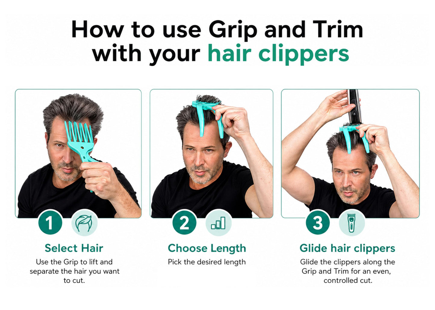 Cut Your Own and Other's Hair at Home the Easy Way | DIY Haircut Tool for Everyone | Use with Your Hair Clippers for Clean, Even Trims Every Time with Grip and Trim.