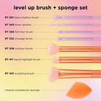 REAL TECHNIQUES Real Techniques Level Up Brush And Sponge Kit, Makeup Brushes For Eyeshadow, Foundation, Blush, & Bronzer, Makeup Blending Sponge, Professional Quality Makeup Tools, Synthetic Bristles, 8 Piece Set