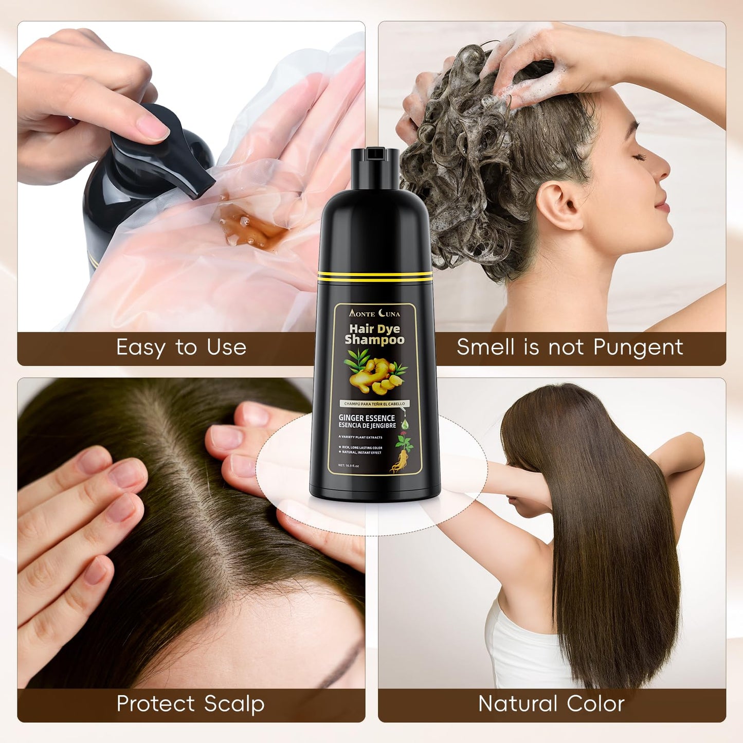 Black Hair Dye Shampoo, Black Hair Dye Shampoo 3-in-1 for Grey Hair, Instant Hair Colour Shampoo for Men and Women, Hair Colour Shampoo, Anti Grey Effect, 500 ml (Chestnut Brown)