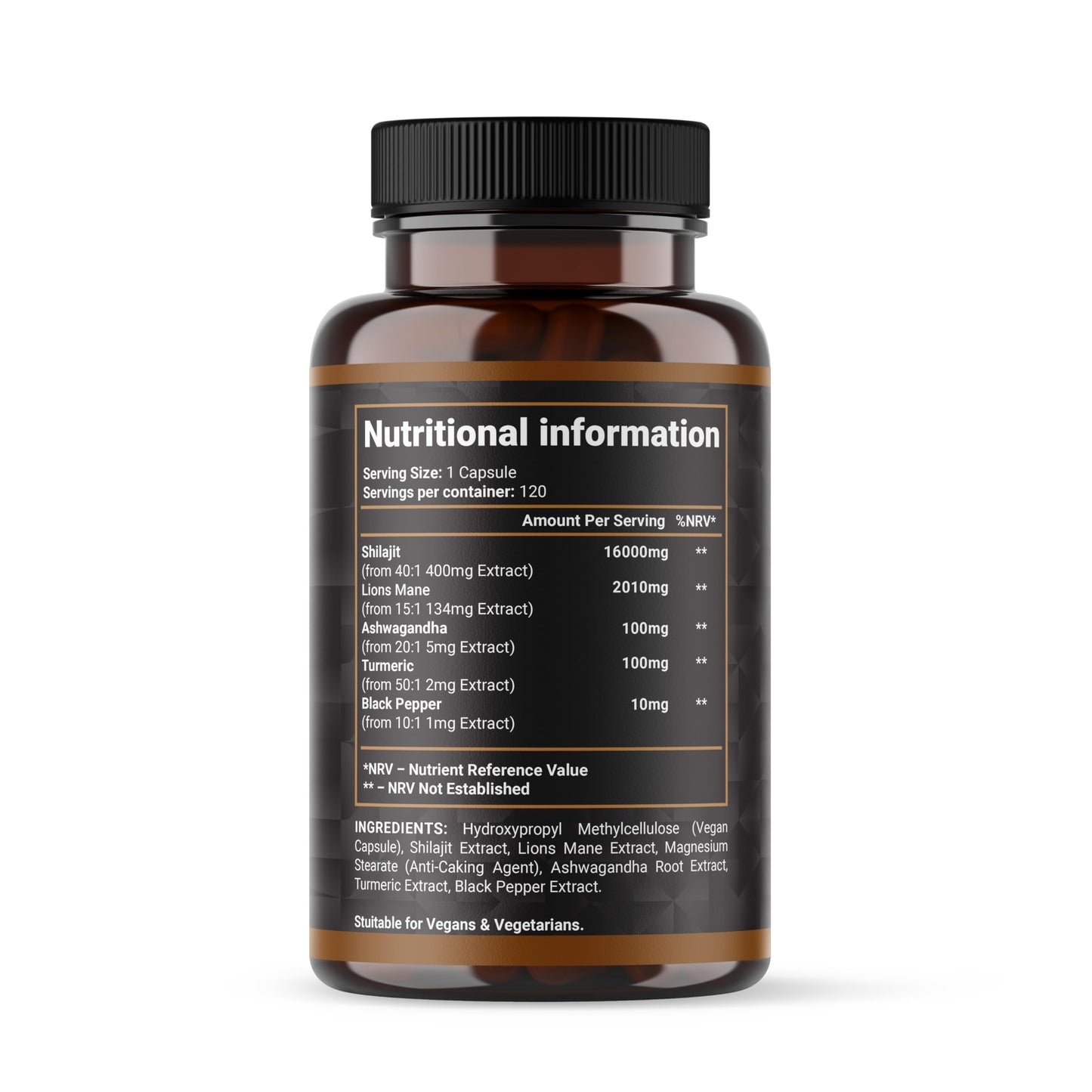 Shilajit 16000mg Complex 5 in 1 with Ashwagandha + Lions Mane | 120 Vegan Capsules - 4 Month Supply | High Strength Pure Himalayan Shilajit | Rich in Fulvic Acid | Made in UK by Shivay Herbals