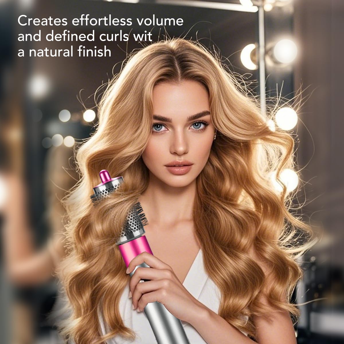 SAZIKA Large Round Volumizing Brush for Dyson Airwrap Styler, Nickel/Fuchsia Big Round Brush Volumizer Attachment for or Dyson Airwrap HS01 HS05 HS08, Smooth Hair,Volumizing and Curly Styling