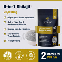 Shilajit Capsules – Himalayan 20000mg 6-in-1 Super Strength Complex | with Lion’s Mane, Irish Sea Moss, Ashwagandha, Curcumin & Black Pepper | 90 Vegan Capsules | STERLING NUTRITION