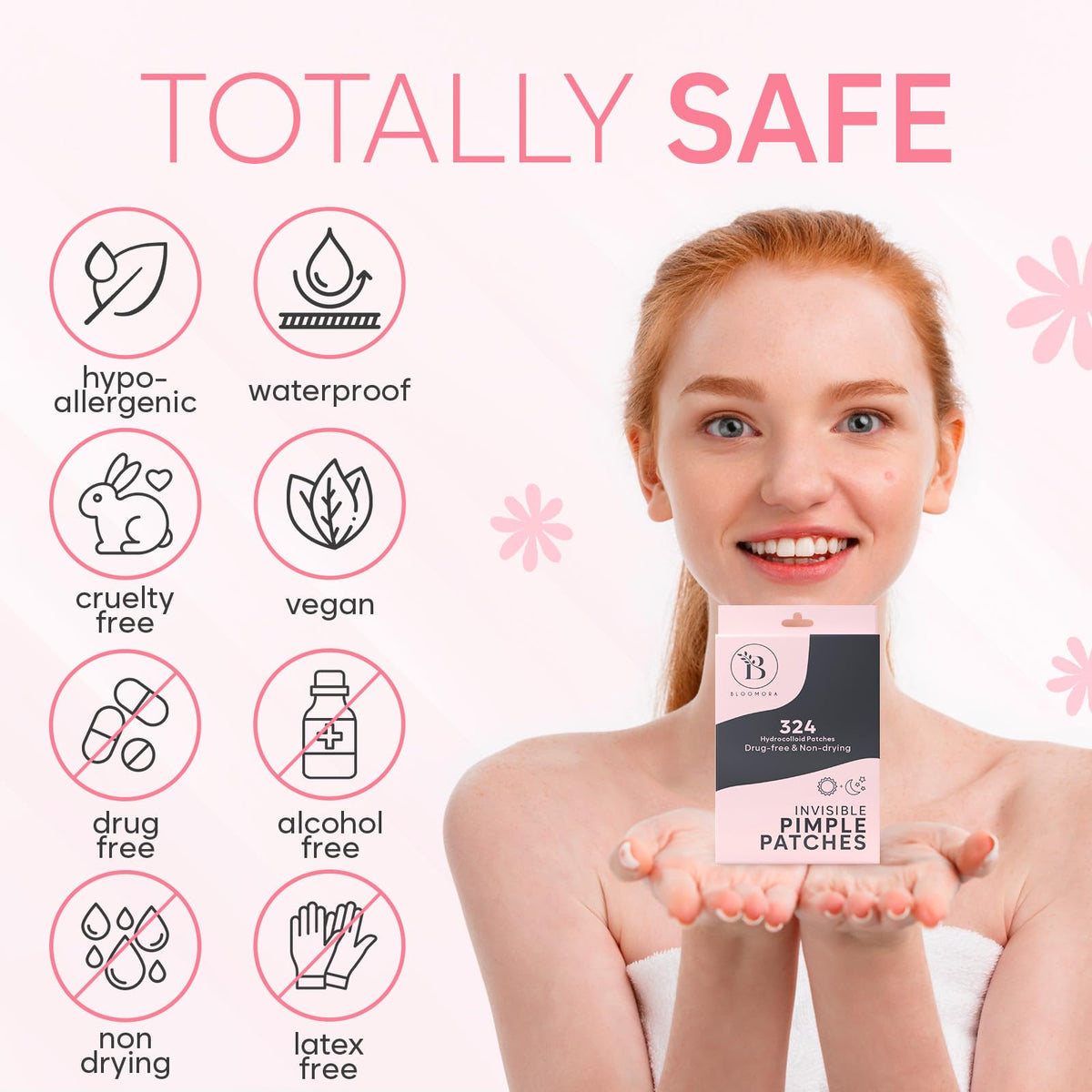 BLOOMORA Invisible Pimple Patches for Face (324 Count), Hydrocolloid Stickers Covers Pimples, Zit Patches for Spot Cover, Clear (2 Sizes - S/L)