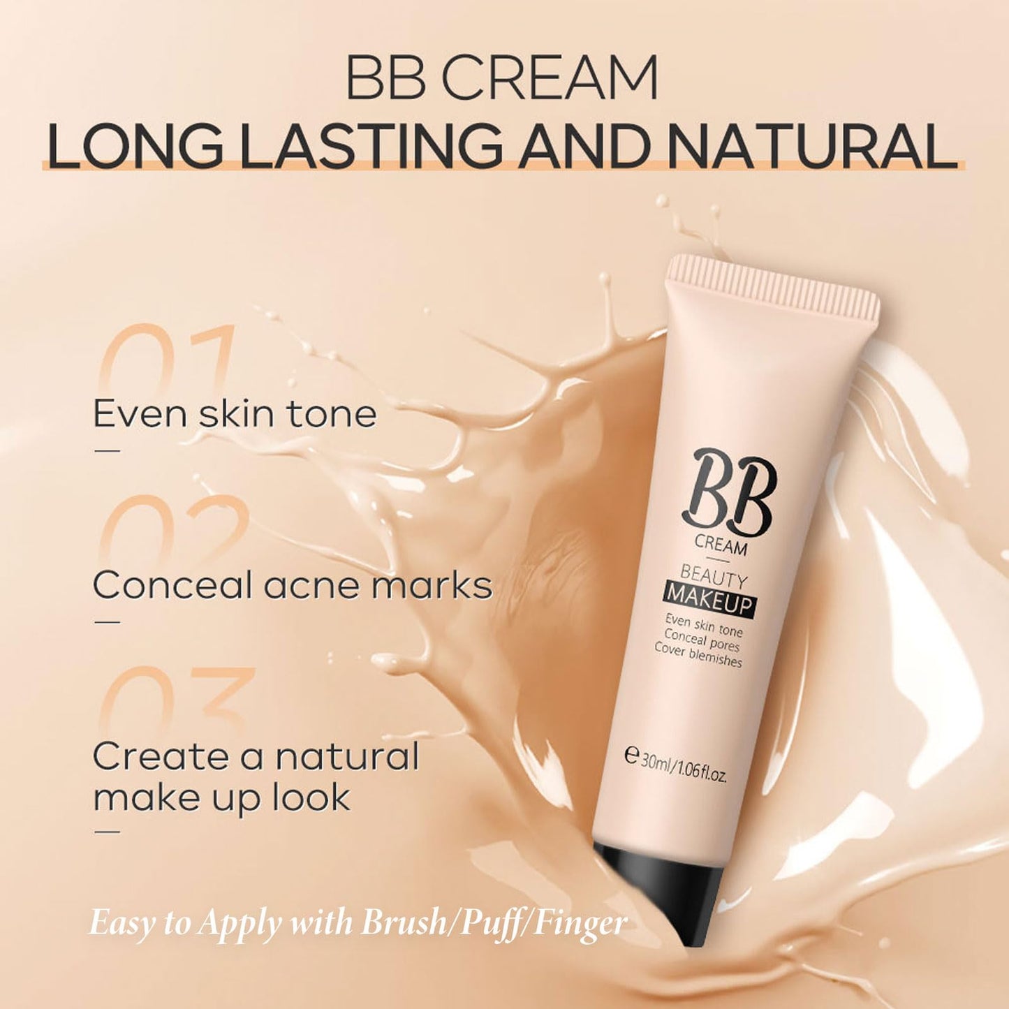 LYNTYAOU BB Cream Foundation, Waterproof Long Lasting Even Skin Tone Makeup, Full Coverage Foundation Anti-Redness Lightweight Smoothing Foundation, Hide Pores and Acne Marks