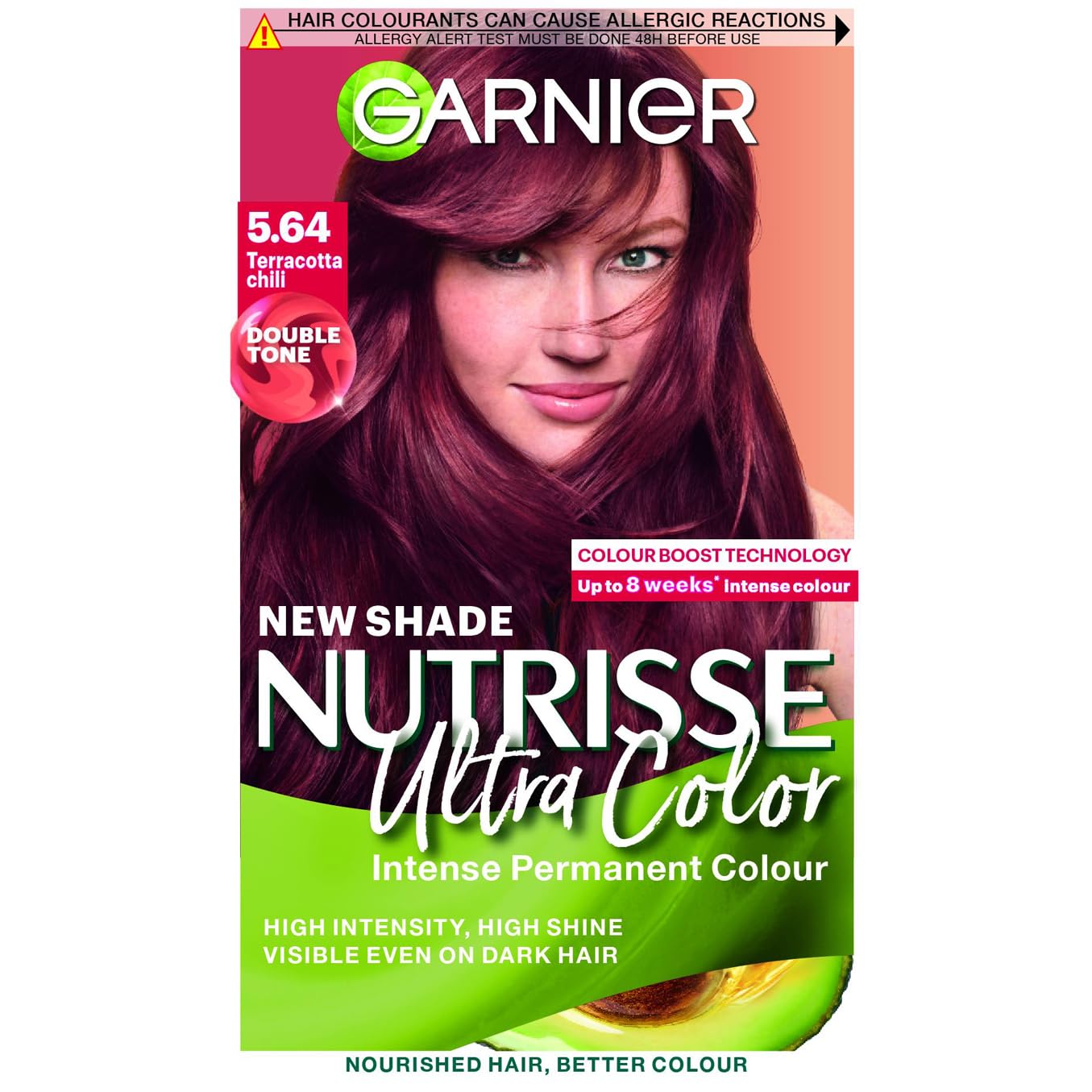 Garnier Nutrisse Permanent Hair Dye, Natural-looking, hair colour result, For All Hair Types, 5.64 Terracotta Chilli