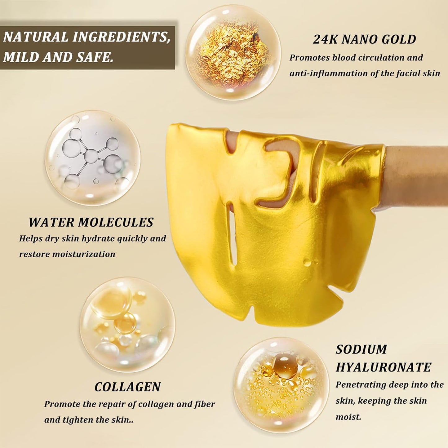 CGBOOM 5 x 24K Gold Bio Collagen Face Mask Crystal Gold Powder Gel Facial Masks Anti Ageing Hydrating Moisturizing Brightening Skincare for All Skin Types