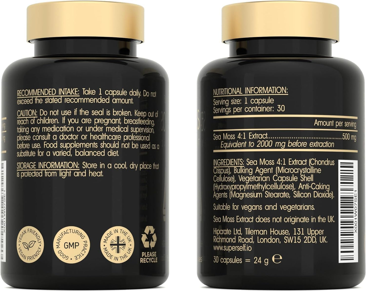 Sea Moss Capsules High Strength - Wildcrafted Irish Sea Moss Tablets - 30 Capsules One a Day - 2000mg Sea Moss Capsule - North Atlantic Seamoss Supplement - Vegan & UK Made
