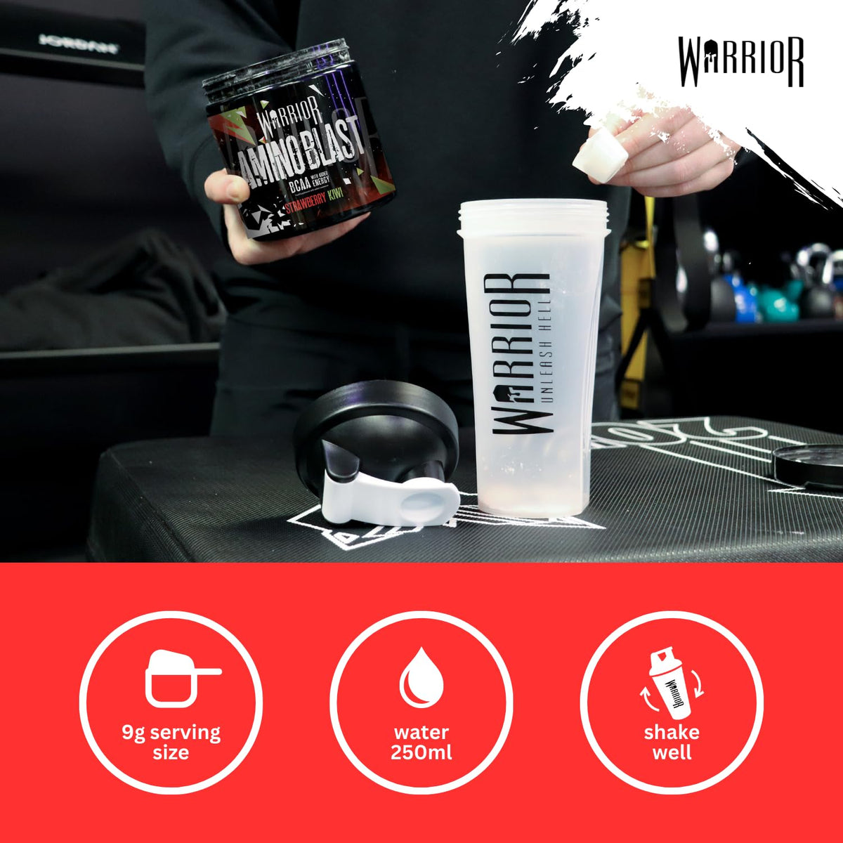 Warrior Amino Blast BCAA Powder 270g – Fruit Salad Flavour, BCAA Supplement for Muscle Recovery, Energy, Endurance, Hydration, Pre & Post Workout Nutrition - Strawberry Kiwi