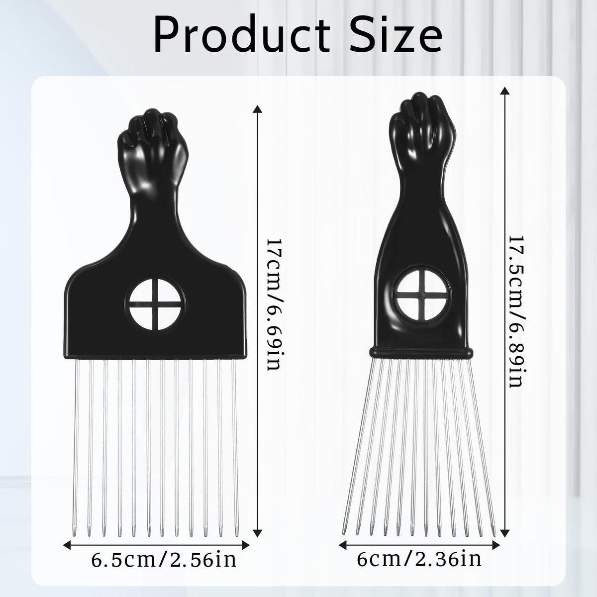Ajcotahm 2 Pack Metal Hair Pick, Black Men Beard Pick for Afro, Wide-Tooth Comb Detangling Shower Comb Set for Wigs Braids and Styling Men's and Women's Curly Detangling Tool