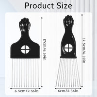 Ajcotahm 2 Pack Metal Hair Pick, Black Men Beard Pick for Afro, Wide-Tooth Comb Detangling Shower Comb Set for Wigs Braids and Styling Men's and Women's Curly Detangling Tool