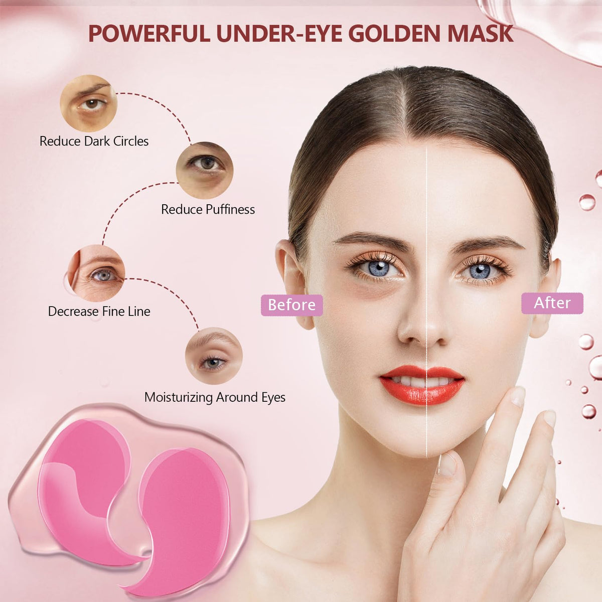 Coukula Pink Undereye Mask (60 Pcs), Collagen Hydrating Gel Pads, Reduce Puffiness, 30 Pairs Under Eye Patches for Dark Circles Puffy Eyes Treatment, Wrinkle, Women Men Beauty Personal Skin Care Products
