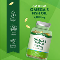 Omega 3 Capsules High Strength 2000mg | Providing EPA & DHA | Natural Source of Omega 3 Fish Oil | Wild-Caught Essential Fatty Acids | 60 Softgels | Nature's Truth