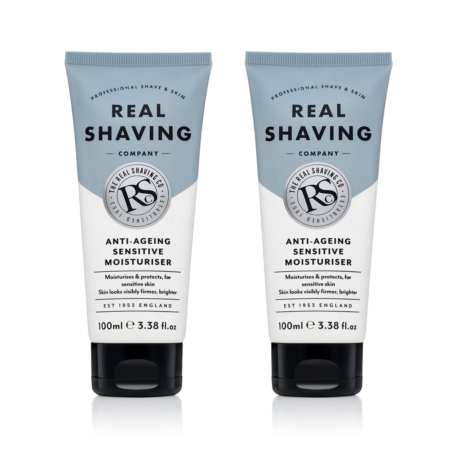 THE REAL SHAVING COMPANY The Real Shaving Company Anti-Ageing Sensitive Moisturiser - Moisturises & Protects for Sensitive Skin, Visibly Firmer and Brighter Skin 2 x 100 ml