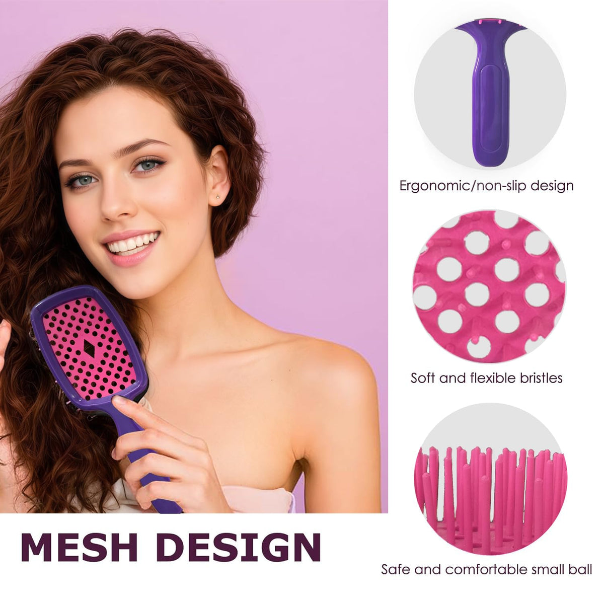 Maxmana Secret Detangler Hair brush,Detangling Brush, Massage Curl Comb for for Women, Men,Girls and Kids for Natural Curly Wet Dry Thick Straight Long Hair (Purple Red)