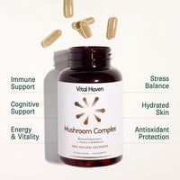 Vital Haven - Mushroom Supplement - Lions Mane, Reishi, Cordyceps, Shiitake, Maitake, Chaga, Agaricus Blazei, Tremella with VIT C - UK Made