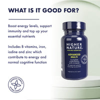 HIGHER NATURE Higher Nature - Advanced Multi - Multi Vitamins Supplements - 26 Essential Vitamins, Minerals & Live Bacteria - 180 Tablets