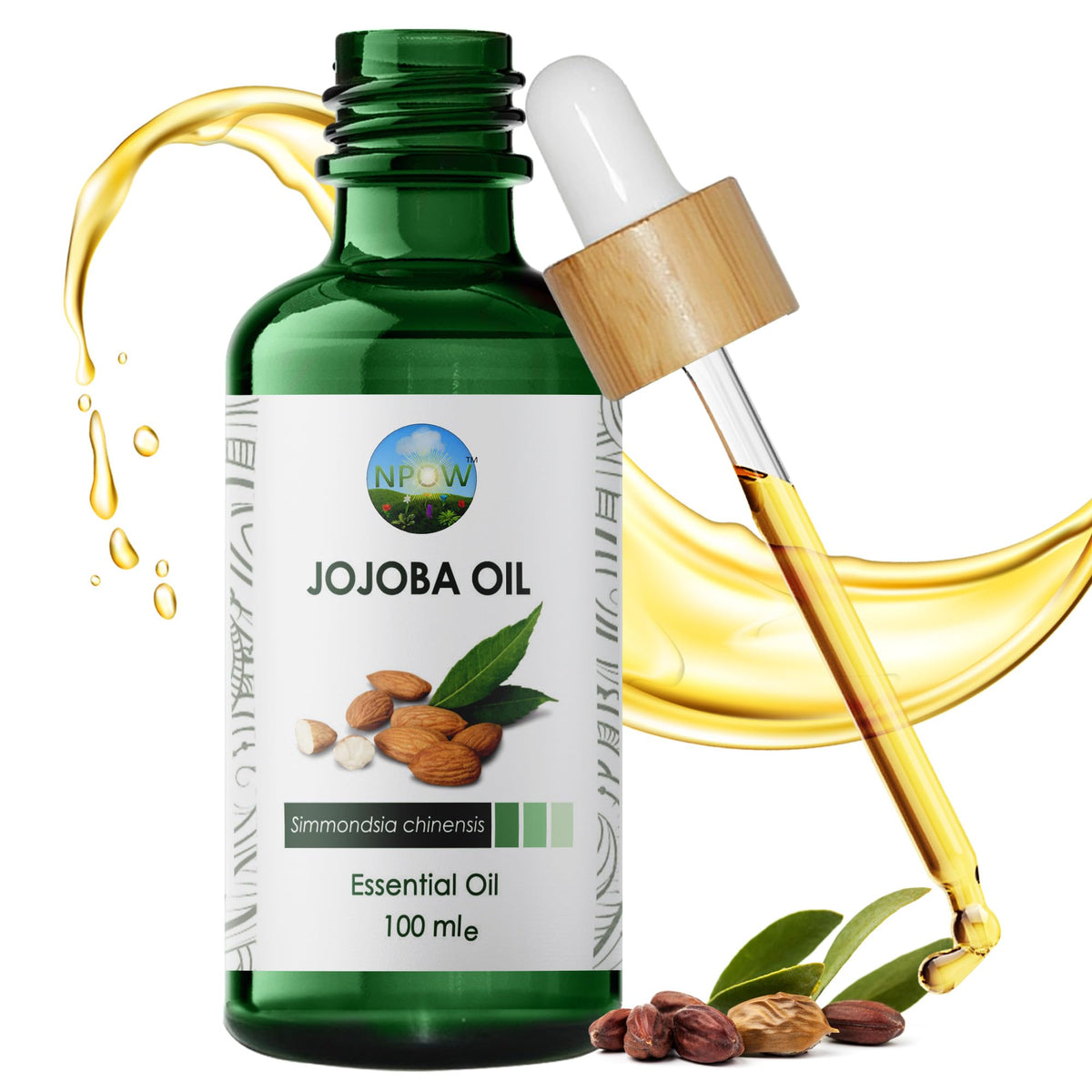 NPOW Jojoba Oil - 100% Pure & Natural Organic Jojoba Oil For Hair, Face, Body, Beard, Nails & Hair Growth Oil - Jojoba Oil For Skin, Deeply Moisturizing, Cold Pressed Jojoba Oil Vegan Friendly - 100ml
