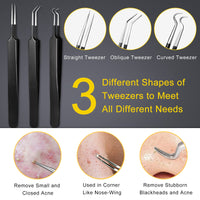 Boxoyx Pimple Popper Tool Kit - 10Pcs Blackhead Remover Comedone Extractor Tool Kit with Metal Case for Quick and Easy Removal of Pimples, Blackheads, Zit Removing, Forehead, Facial and Nose(Black)