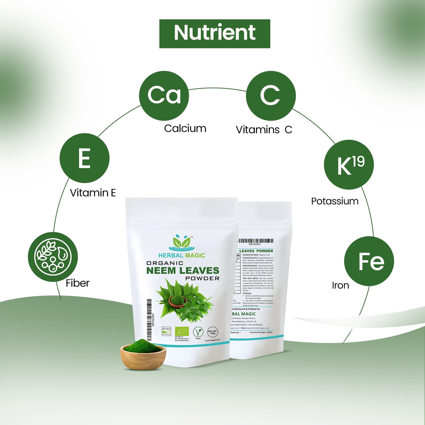 Herbal Magic's Organic Neem Leaves Powder Face Mask - Sparkle your smoothies, shakes, baking - Free from Fillers & Presrevatives -100g - Pack 1